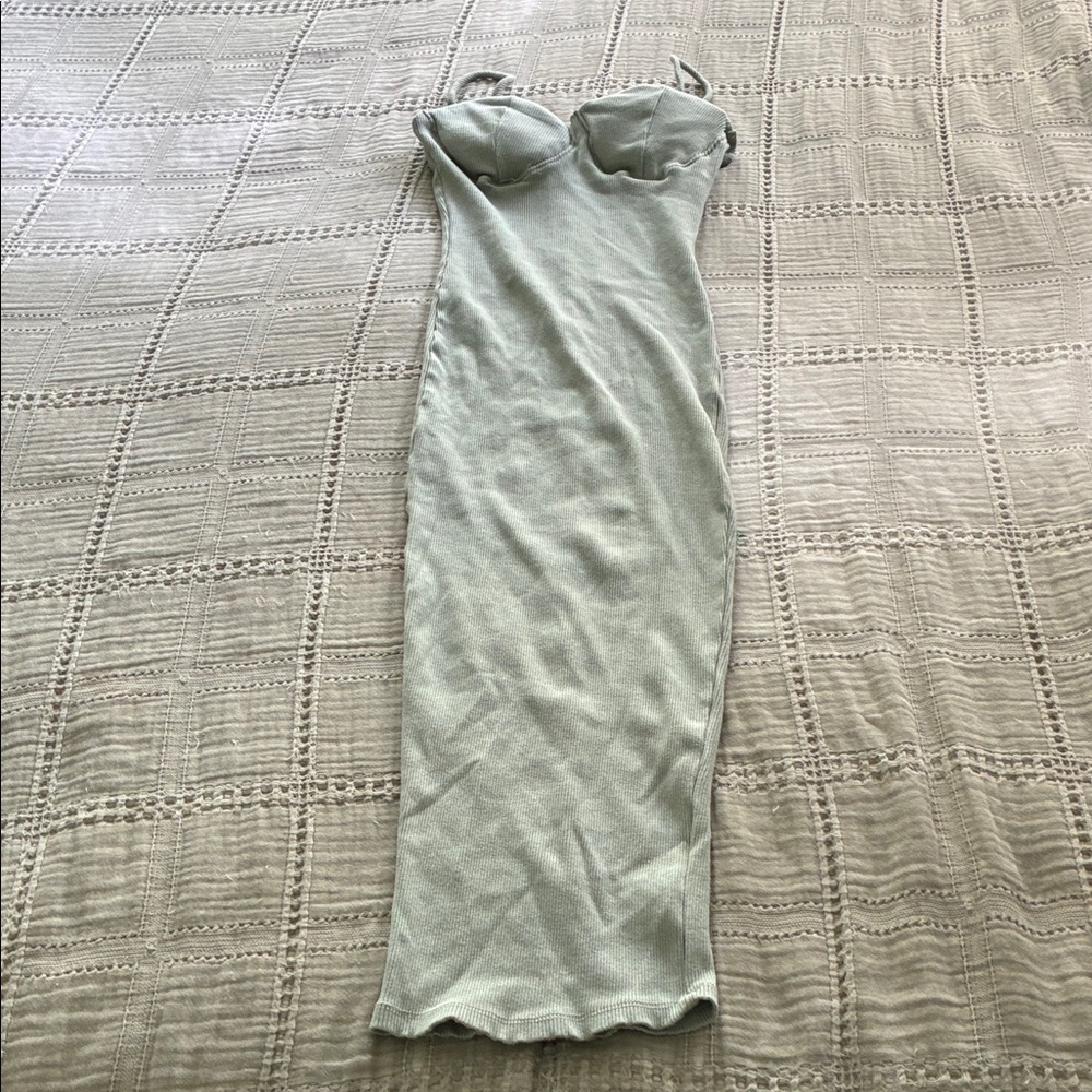 Fashion Nova Strapless Ribbed Midi Dress in Mint Green